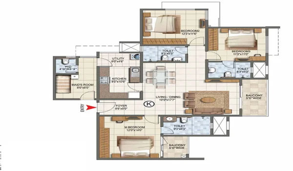 Featured Image of Prestige Palm Court 3 BHK Apartment Floor Plan