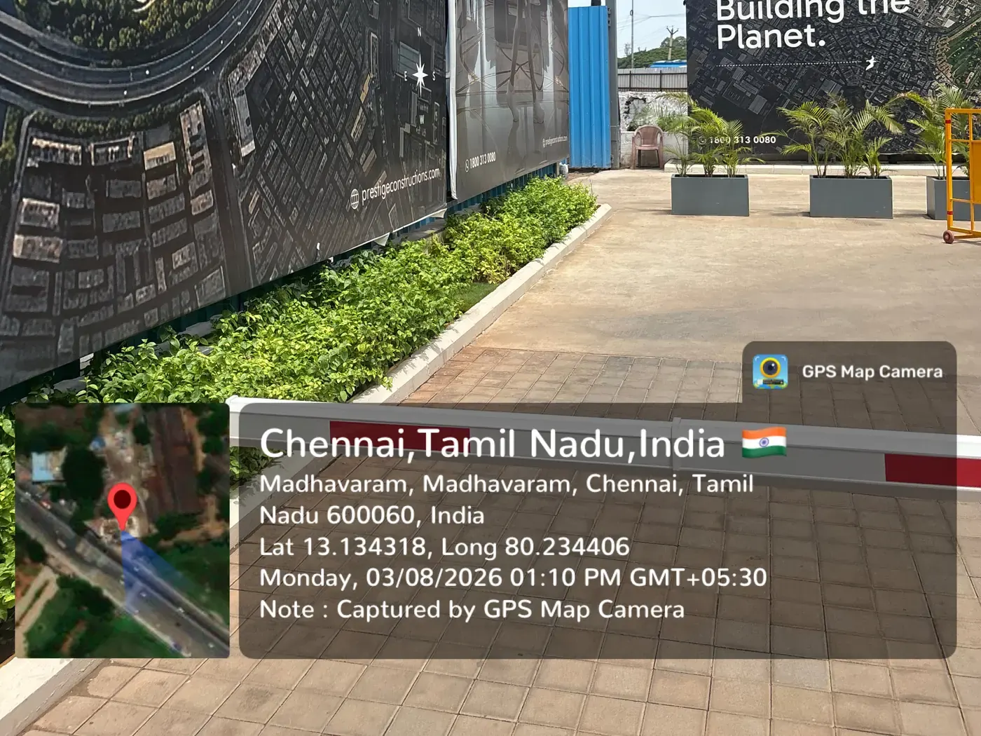 Landscaped entrance walkway at the Prestige Palm Court experience centre, Madhavaram North Chennai, August 2026