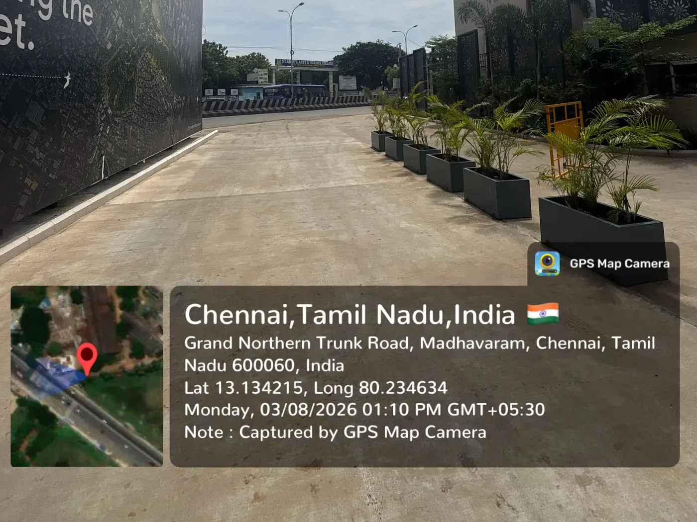 Prestige Palm Court entry corridor opposite St. Anne's Arts and Science College on GNT Road, GPS-stamped Madhavaram